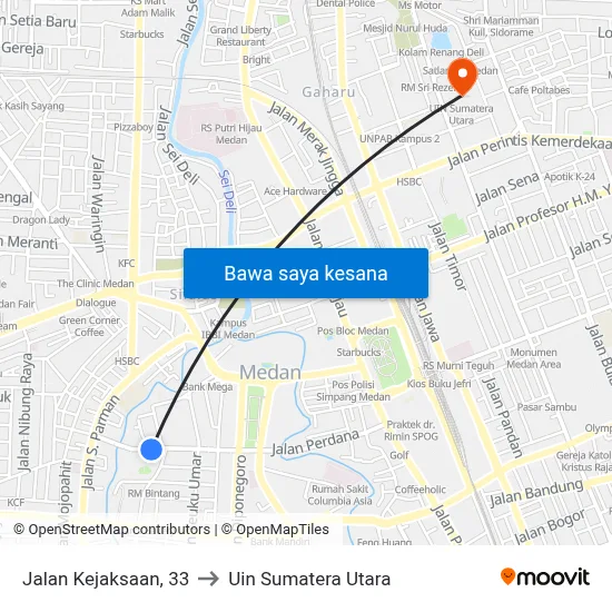 Jalan Kejaksaan, 33 to Uin Sumatera Utara map