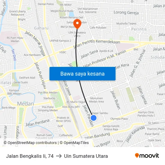 Jalan Bengkalis Ii, 74 to Uin Sumatera Utara map
