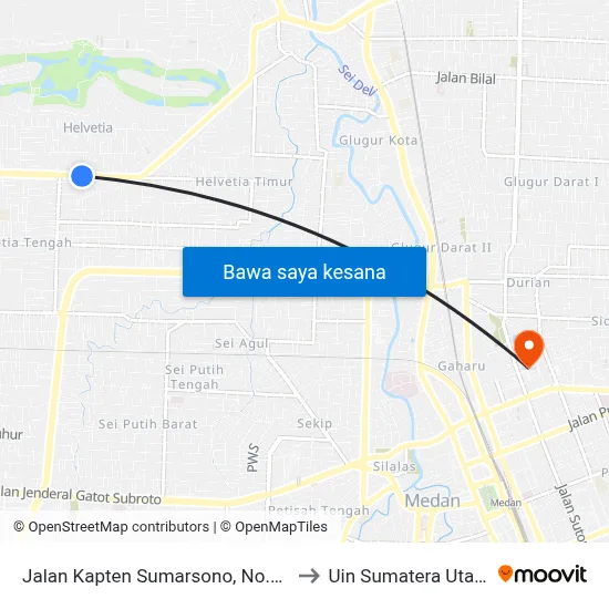 Jalan Kapten Sumarsono, No.99 to Uin Sumatera Utara map