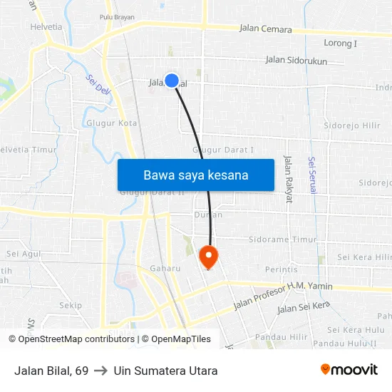 Jalan Bilal, 69 to Uin Sumatera Utara map