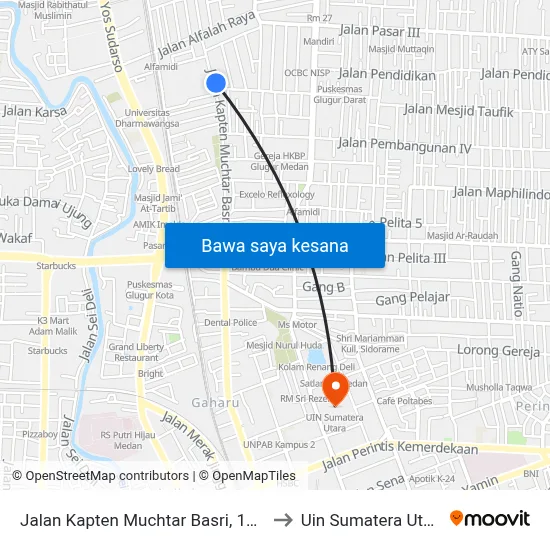 Jalan Kapten Muchtar Basri, 104a to Uin Sumatera Utara map