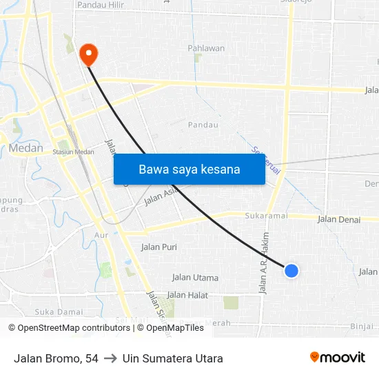 Jalan Bromo, 54 to Uin Sumatera Utara map
