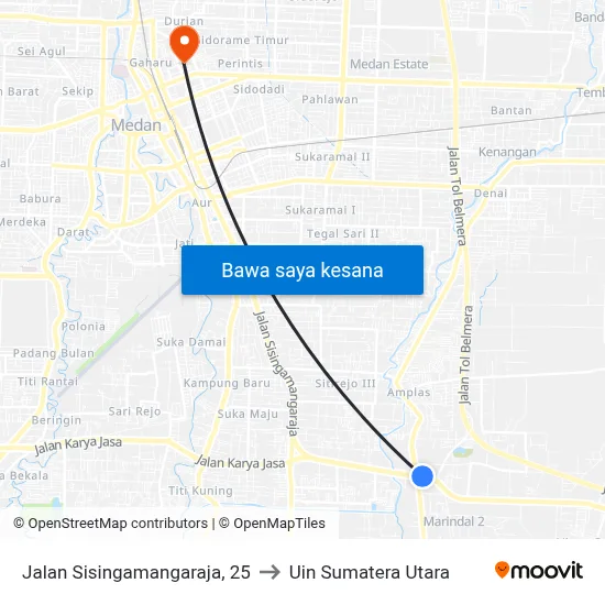 Jalan Sisingamangaraja, 25 to Uin Sumatera Utara map