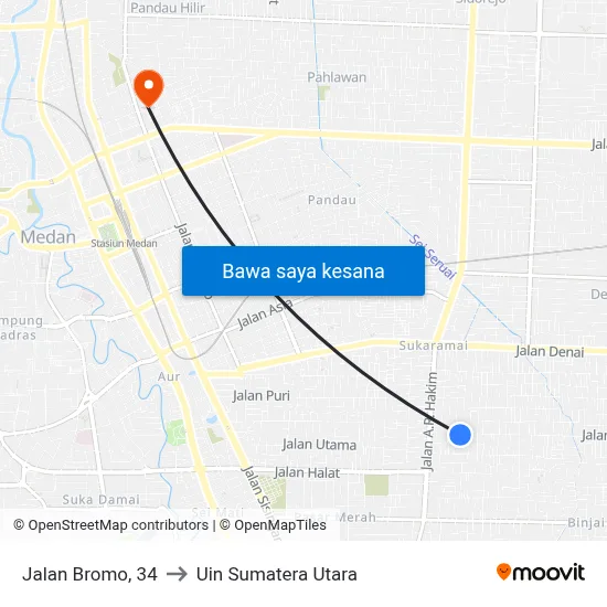 Jalan Bromo, 34 to Uin Sumatera Utara map
