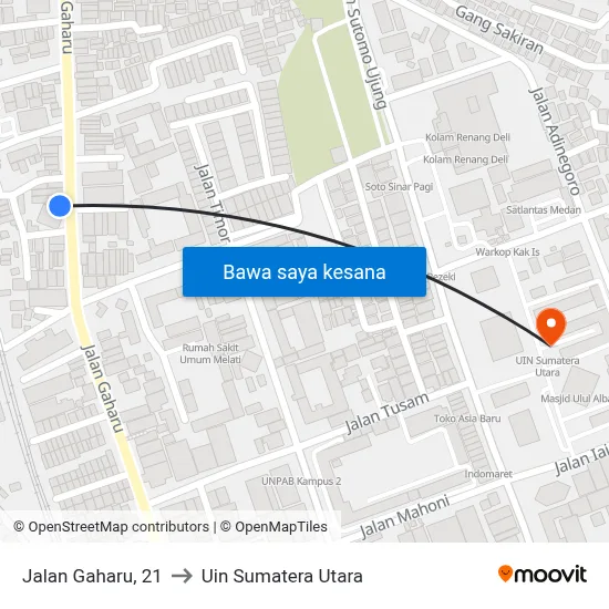 Jalan Gaharu, 21 to Uin Sumatera Utara map