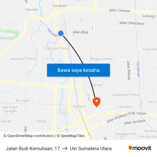 Jalan Budi Kemuliaan, 17 to Uin Sumatera Utara map