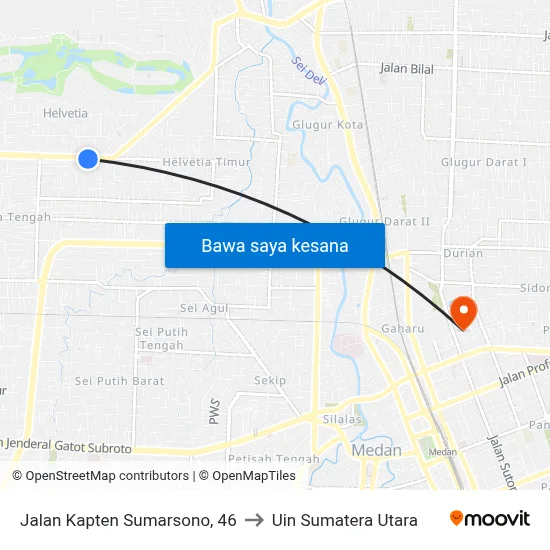 Jalan Kapten Sumarsono, 46 to Uin Sumatera Utara map