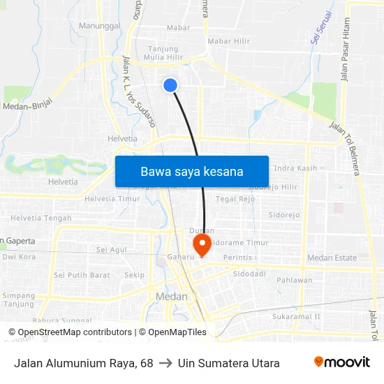 Jalan Alumunium Raya, 68 to Uin Sumatera Utara map