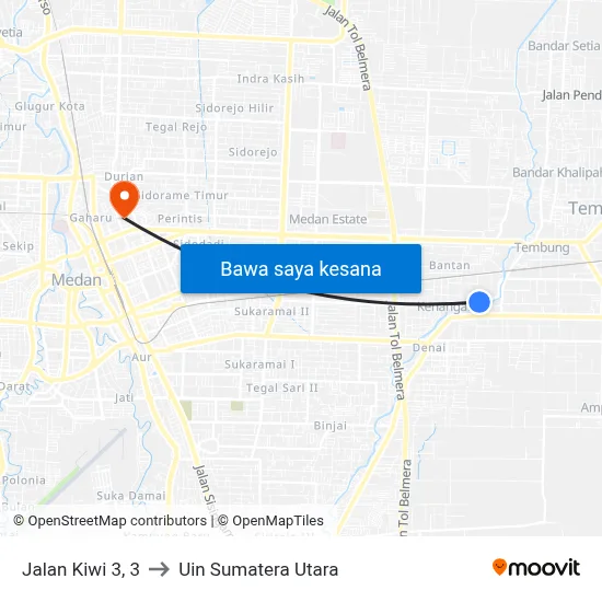 Jalan Kiwi 3, 3 to Uin Sumatera Utara map