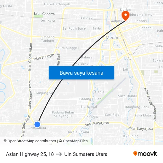 Asian Highway 25, 18 to Uin Sumatera Utara map