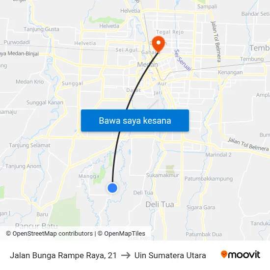 Jalan Bunga Rampe Raya, 21 to Uin Sumatera Utara map