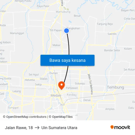 Jalan Rawe, 18 to Uin Sumatera Utara map