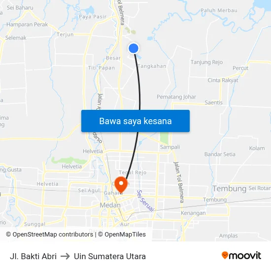 Jl. Bakti Abri to Uin Sumatera Utara map