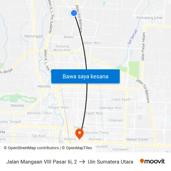 Jalan Mangaan VIII Pasar Iii, 2 to Uin Sumatera Utara map