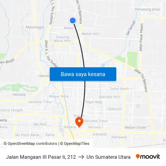 Jalan Mangaan III Pasar Ii, 212 to Uin Sumatera Utara map