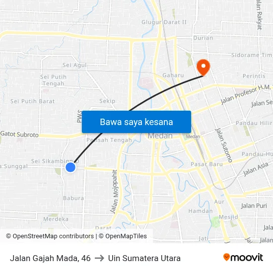 Jalan Gajah Mada, 46 to Uin Sumatera Utara map