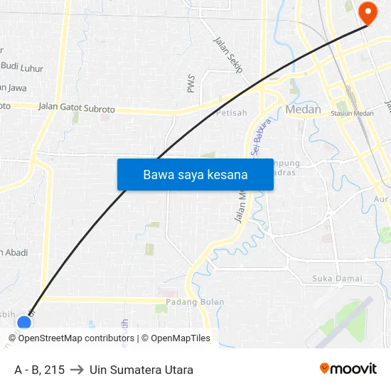 A - B, 215 to Uin Sumatera Utara map