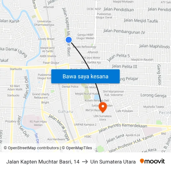 Jalan Kapten Muchtar Basri, 14 to Uin Sumatera Utara map