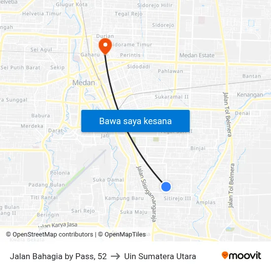 Jalan Bahagia by Pass, 52 to Uin Sumatera Utara map