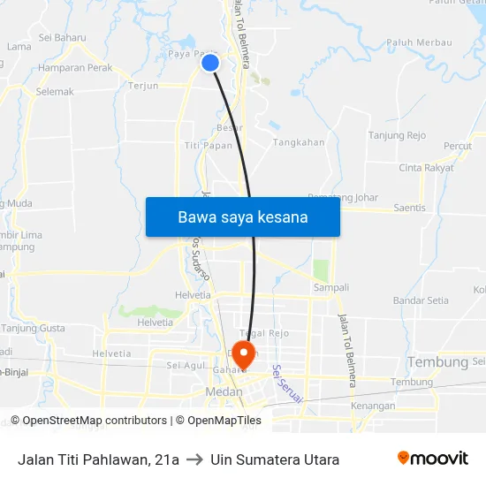 Jalan Titi Pahlawan, 21a to Uin Sumatera Utara map