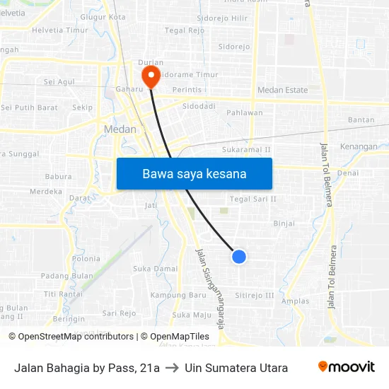 Jalan Bahagia by Pass, 21a to Uin Sumatera Utara map