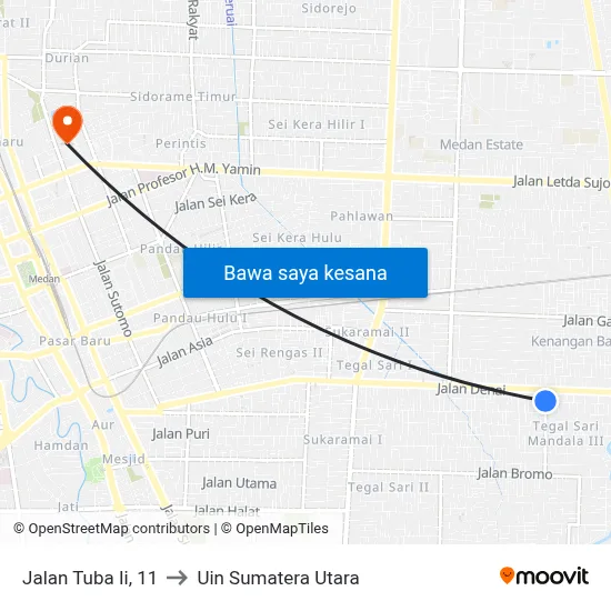 Jalan Tuba Ii, 11 to Uin Sumatera Utara map