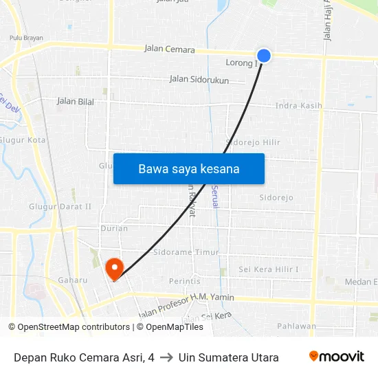 Depan Ruko Cemara Asri, 4 to Uin Sumatera Utara map