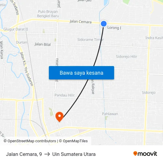 Jalan Cemara, 9 to Uin Sumatera Utara map