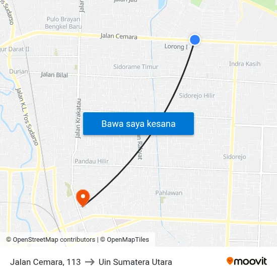 Jalan Cemara, 113 to Uin Sumatera Utara map