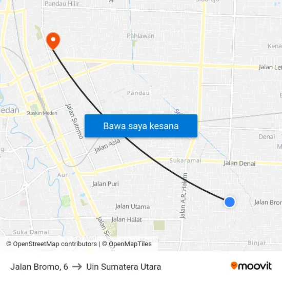 Jalan Bromo, 6 to Uin Sumatera Utara map