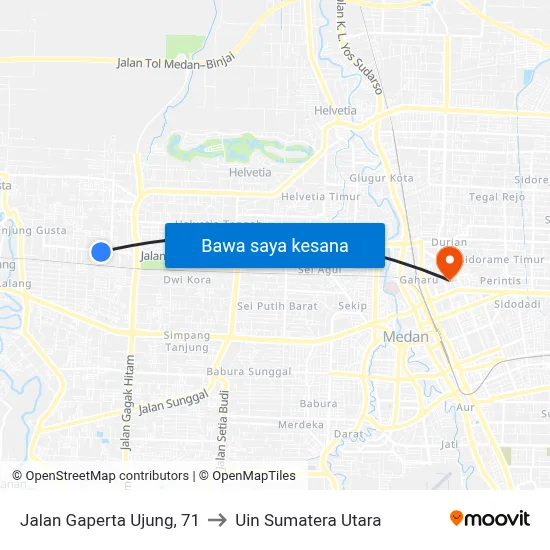 Jalan Gaperta Ujung, 71 to Uin Sumatera Utara map