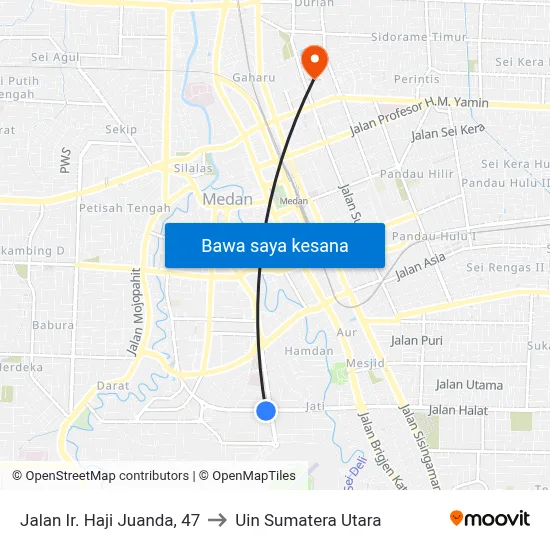 Jalan Ir. Haji Juanda, 47 to Uin Sumatera Utara map