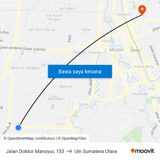 Jalan Doktor Mansyur, 153 to Uin Sumatera Utara map