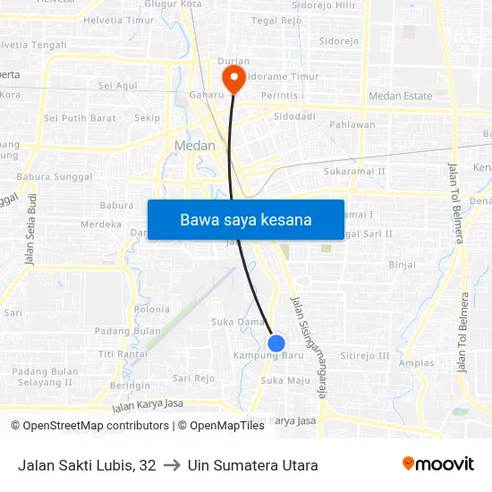 Jalan Sakti Lubis, 32 to Uin Sumatera Utara map