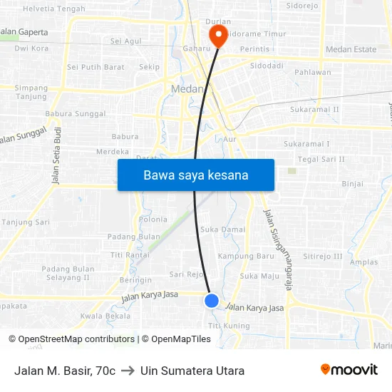 Jalan M. Basir, 70c to Uin Sumatera Utara map