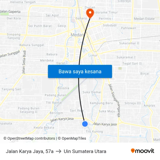 Jalan Karya Jaya, 57a to Uin Sumatera Utara map