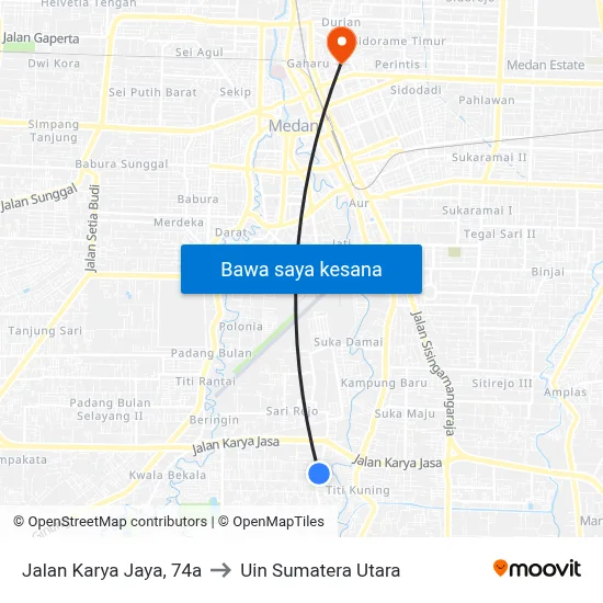 Jalan Karya Jaya, 74a to Uin Sumatera Utara map