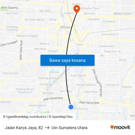 Jalan Karya Jaya, 82 to Uin Sumatera Utara map