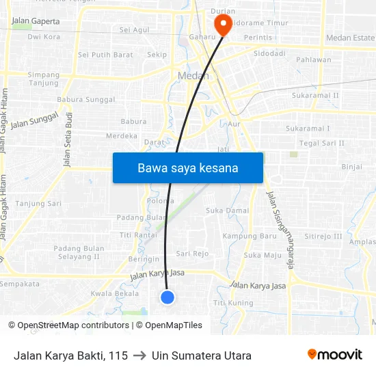 Jalan Karya Bakti, 115 to Uin Sumatera Utara map