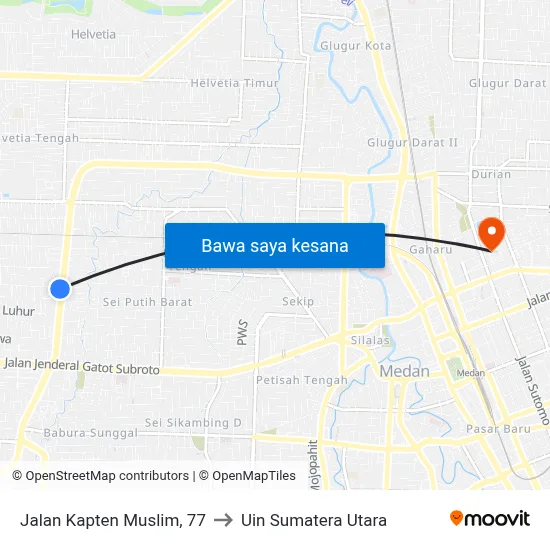 Jalan Kapten Muslim, 77 to Uin Sumatera Utara map