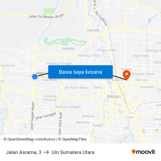Jalan Asrama, 3 to Uin Sumatera Utara map