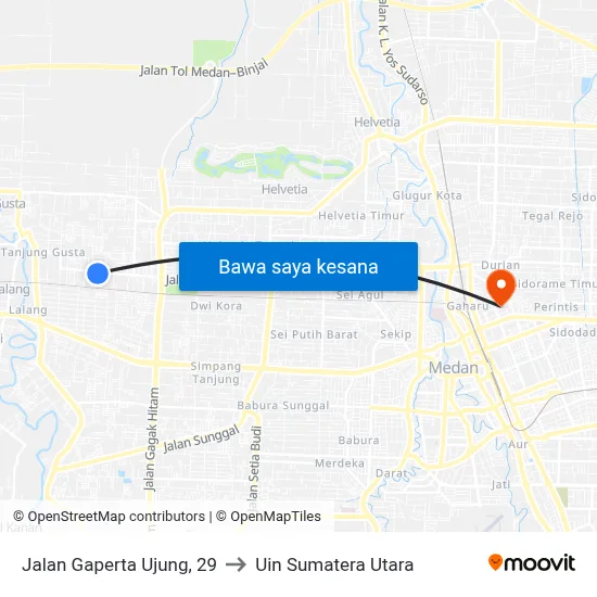 Jalan Gaperta Ujung, 29 to Uin Sumatera Utara map