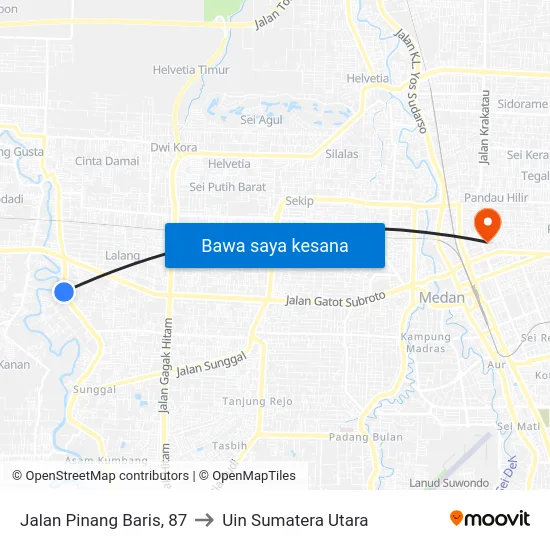 Jalan Pinang Baris, 87 to Uin Sumatera Utara map