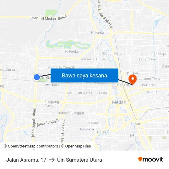 Jalan Asrama, 17 to Uin Sumatera Utara map