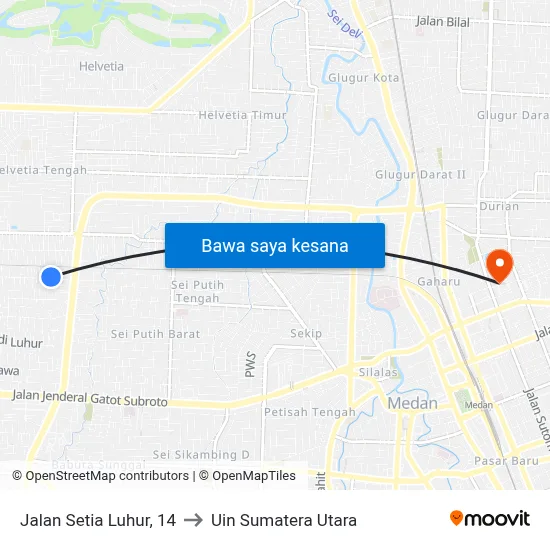 Jalan Setia Luhur, 14 to Uin Sumatera Utara map