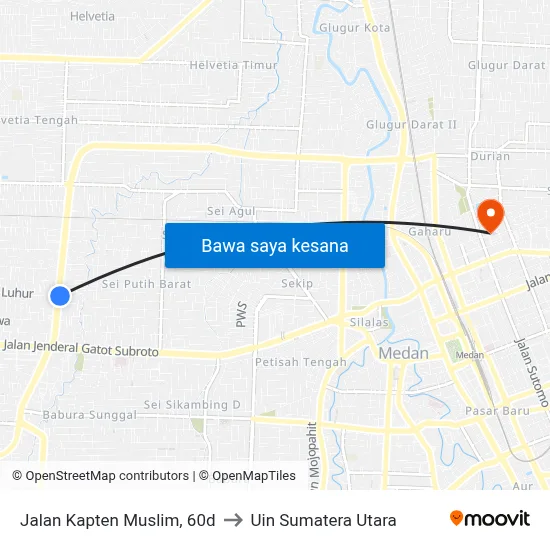 Jalan Kapten Muslim, 60d to Uin Sumatera Utara map