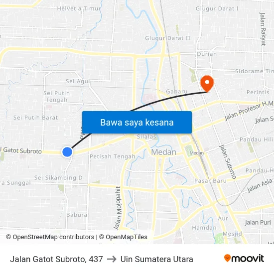Jalan Gatot Subroto, 437 to Uin Sumatera Utara map