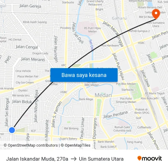 Jalan Iskandar Muda, 270a to Uin Sumatera Utara map