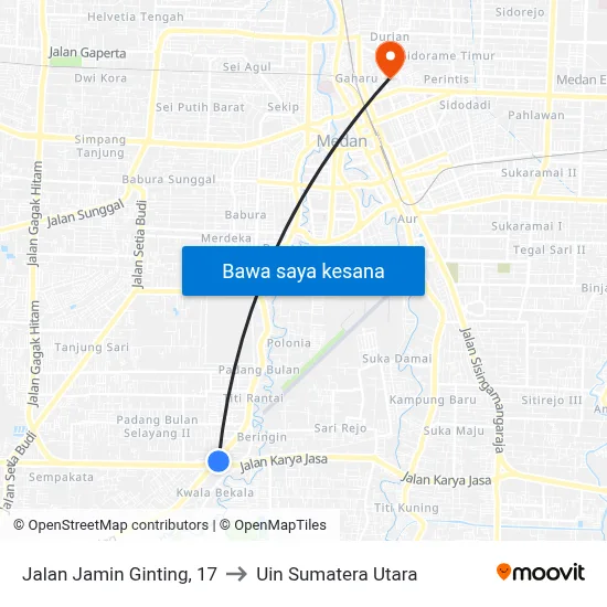 Jalan Jamin Ginting, 17 to Uin Sumatera Utara map