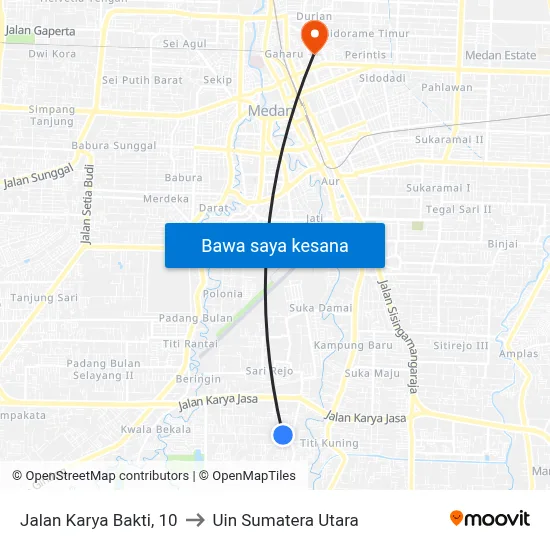 Jalan Karya Bakti, 10 to Uin Sumatera Utara map